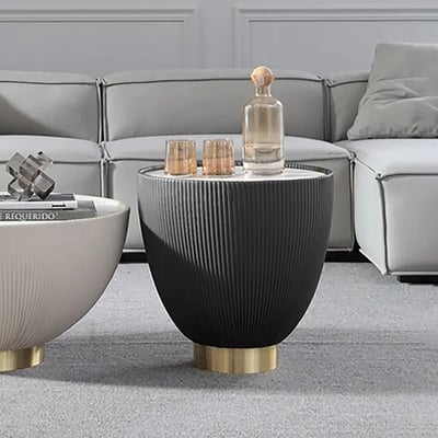 Modern Beige & Gray Drum Sintered Stone Round PU-Leather Coffee Table Set