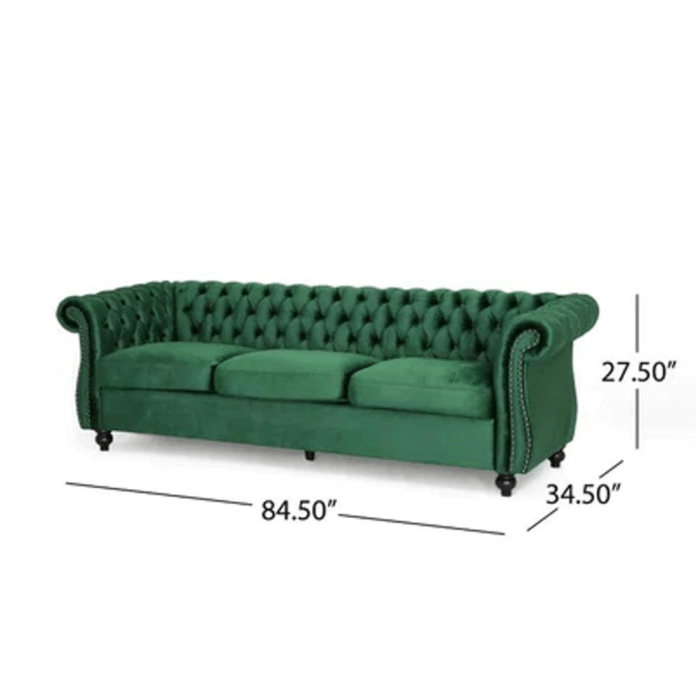 Modern Chesterfield Tufted Jewel Toned Velvet Sofa with Scroll Arms