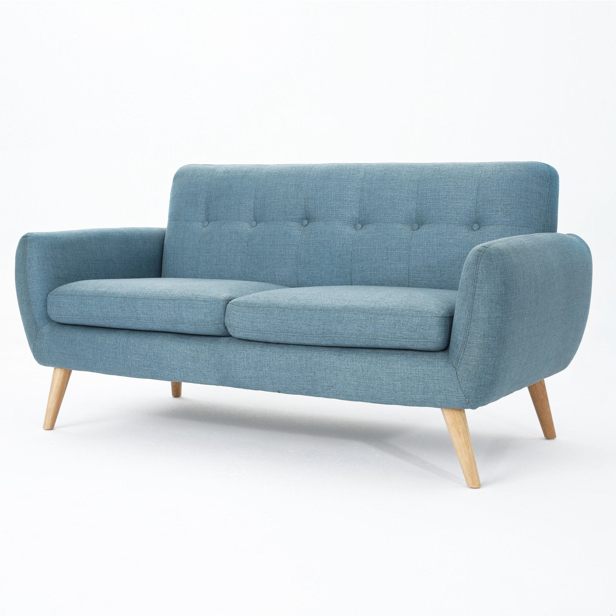 2-Seater Loveseat with Button Tufted Back and Solid Wood Legs