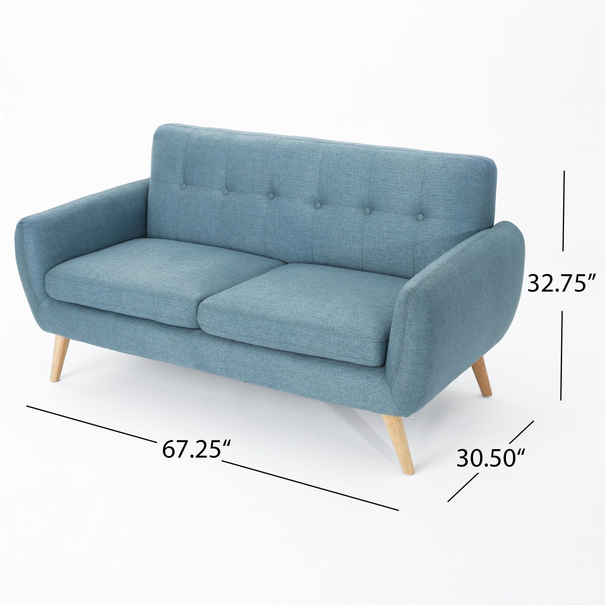 2-Seater Loveseat with Button Tufted Back and Solid Wood Legs