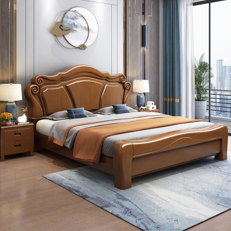 Contemporary Wood Arched Standard Bed, Panel Platform Headboard Bed