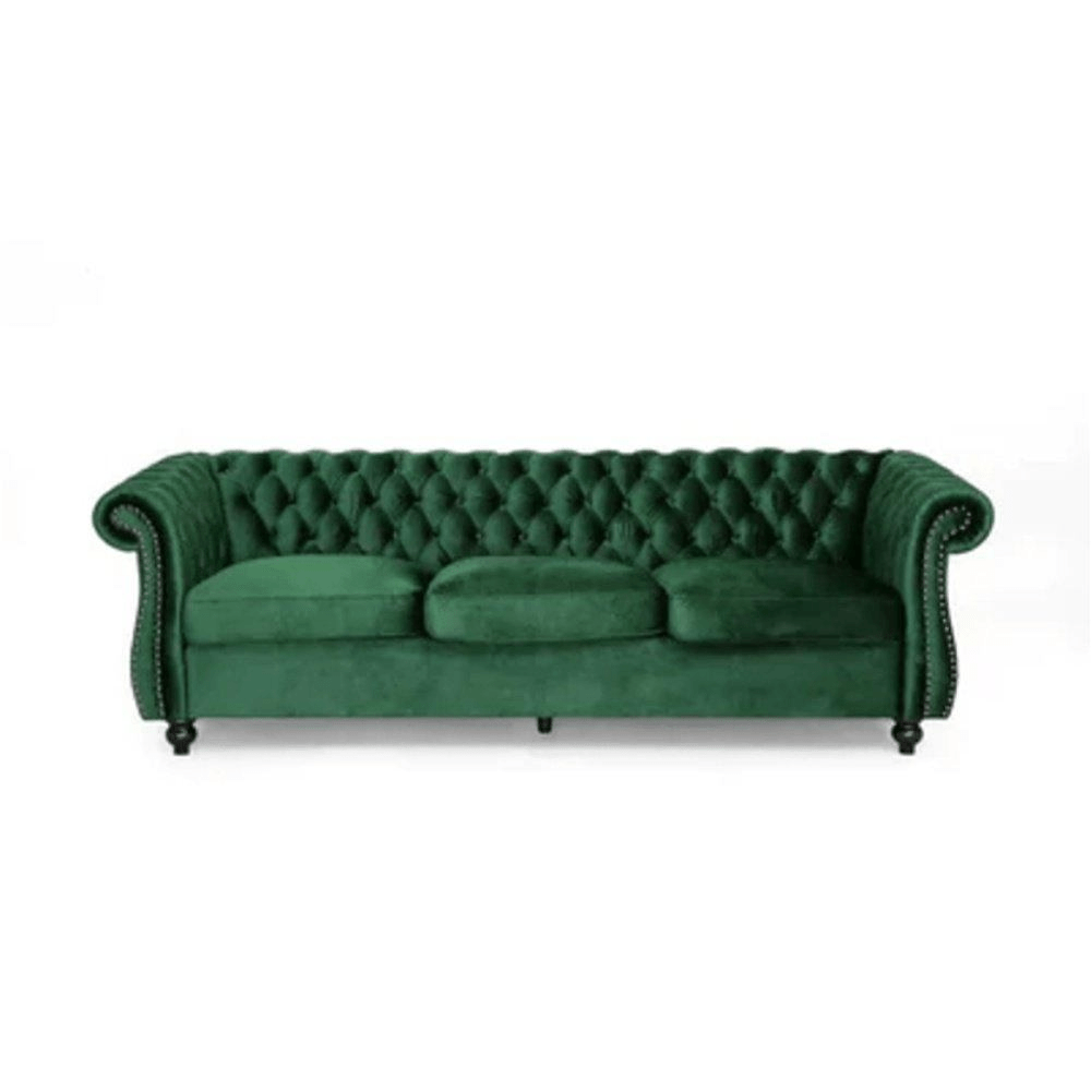 Modern Chesterfield Tufted Jewel Toned Velvet Sofa with Scroll Arms