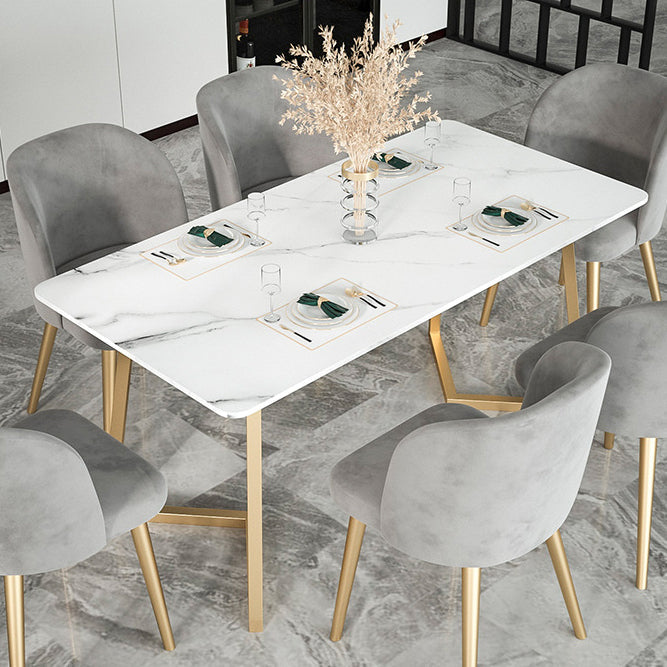 Stone Top Dining Table Contemporary Dining Table with Sled Base in Gold