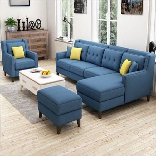 Double cushioned buttoned back sectional Hester Sofa Set (Navy Blue)