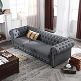 Modern Chesterfield Tufted Jewel Toned Velvet Sofa with Scroll Arms