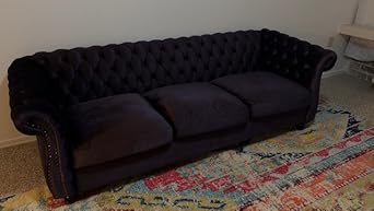 Modern Chesterfield Tufted Jewel Toned Velvet Sofa with Scroll Arms