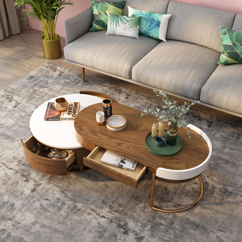 Modern Nesting Retractable Coffee Table Set with Edge Barrier