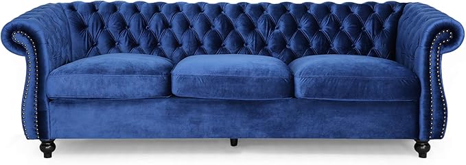 Modern Chesterfield Tufted Jewel Toned Velvet Sofa with Scroll Arms