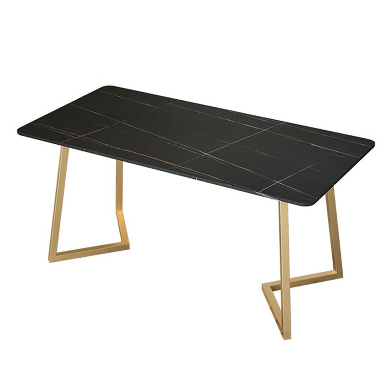 Stone Top Dining Table Contemporary Dining Table with Sled Base in Gold