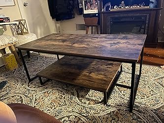 Rustic Brown Coffee Table with Storage & Metal Frame