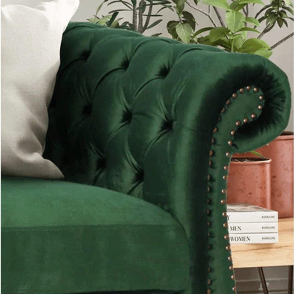 Modern Chesterfield Tufted Jewel Toned Velvet Sofa with Scroll Arms