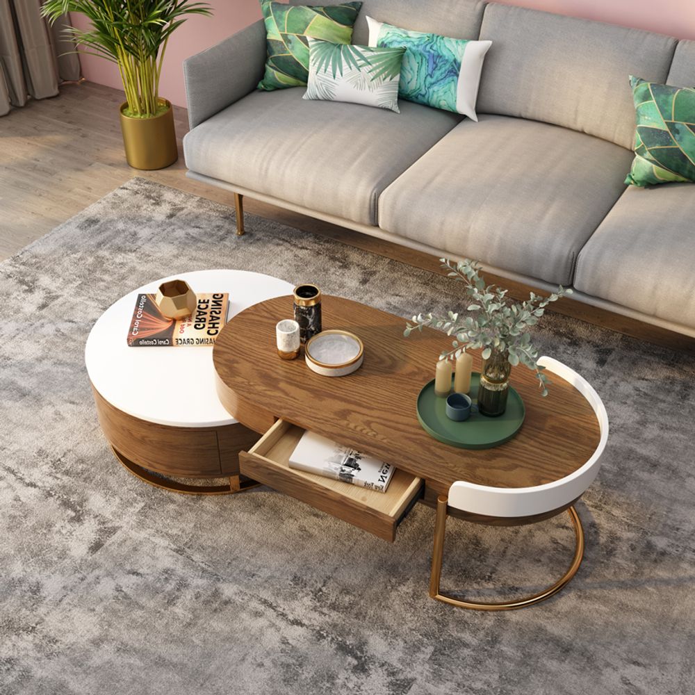 Modern Nesting Retractable Coffee Table Set with Edge Barrier