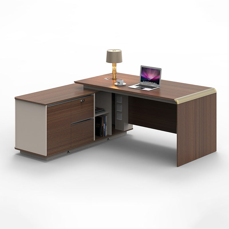 Modern ANDERSON Executive Desk 2.0M Reversible - Hazelnut & Beige