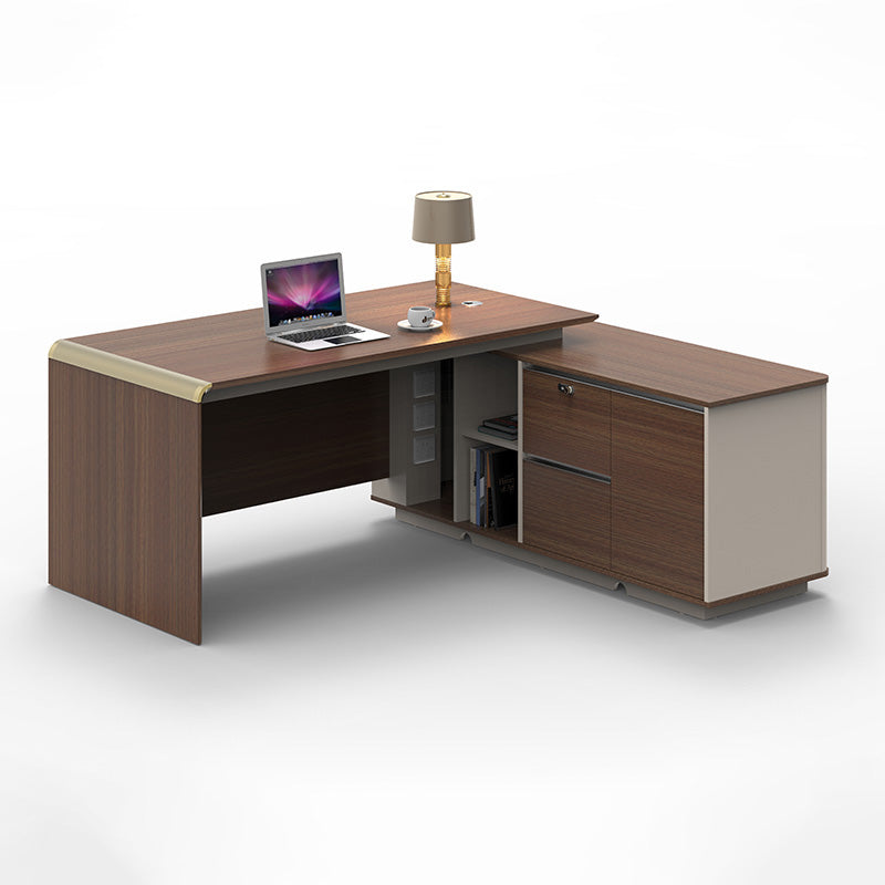 Modern ANDERSON Executive Desk 2.0M Reversible - Hazelnut & Beige