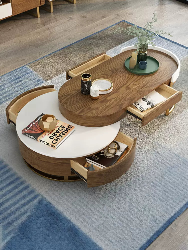 Modern Nesting Retractable Coffee Table Set with Edge Barrier