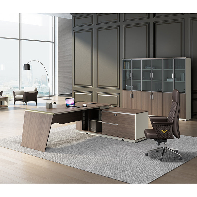 ANDERS Executive Desk Reversible Return 2.0M - Hazelnut & Beige