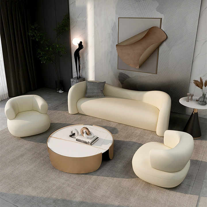 Velvet Luxury Curve Modern White Sofa Set