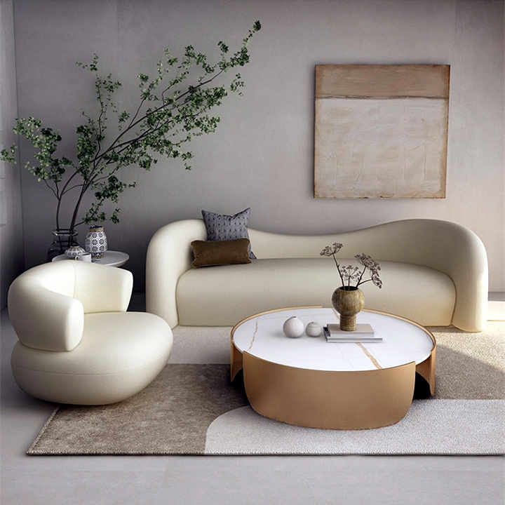 Velvet Luxury Curve Modern White Sofa Set