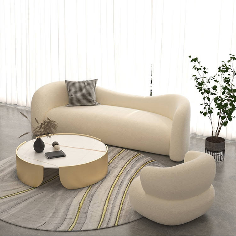 Velvet Luxury Curve Modern White Sofa Set