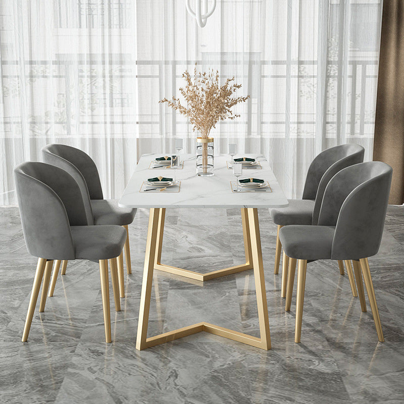 Stone Top Dining Table Contemporary Dining Table with Sled Base in Gold