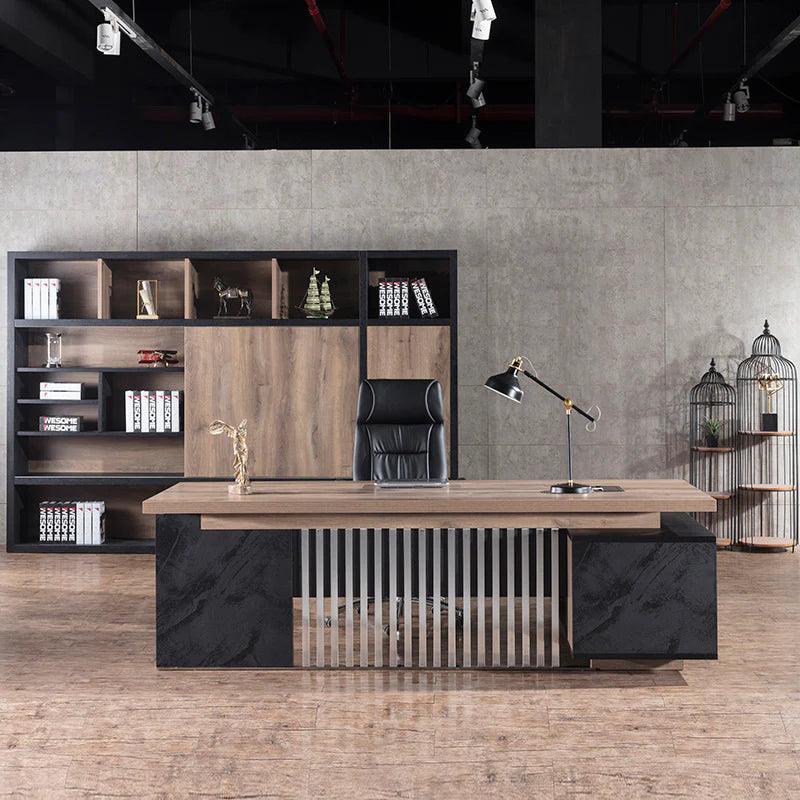 Madeira Executive Desk 220cm Left Return - Hazelnut & Grey