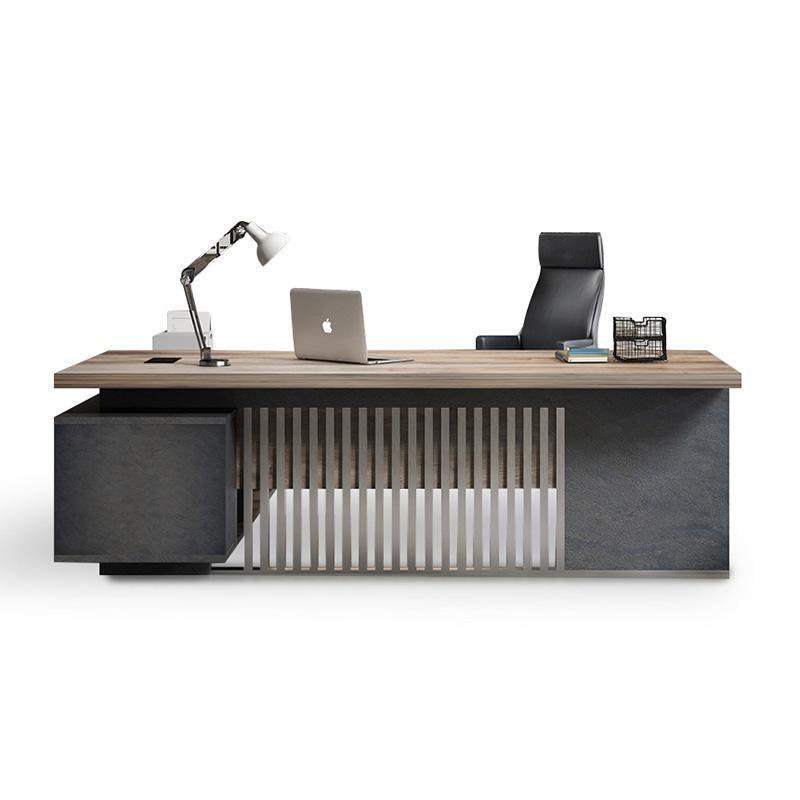 Madeira Executive Desk 220cm Left Return - Hazelnut & Grey