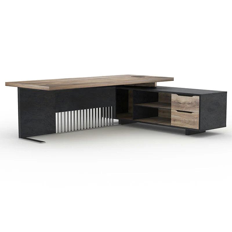 Madeira Executive Desk 220cm Left Return - Hazelnut & Grey