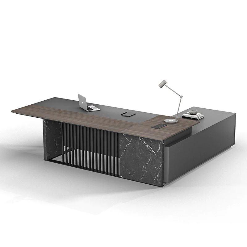 Madeira Executive Desk 220cm Left Return - Hazelnut & Grey