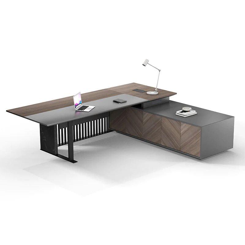 Madeira Executive Desk 220cm Left Return - Hazelnut & Grey